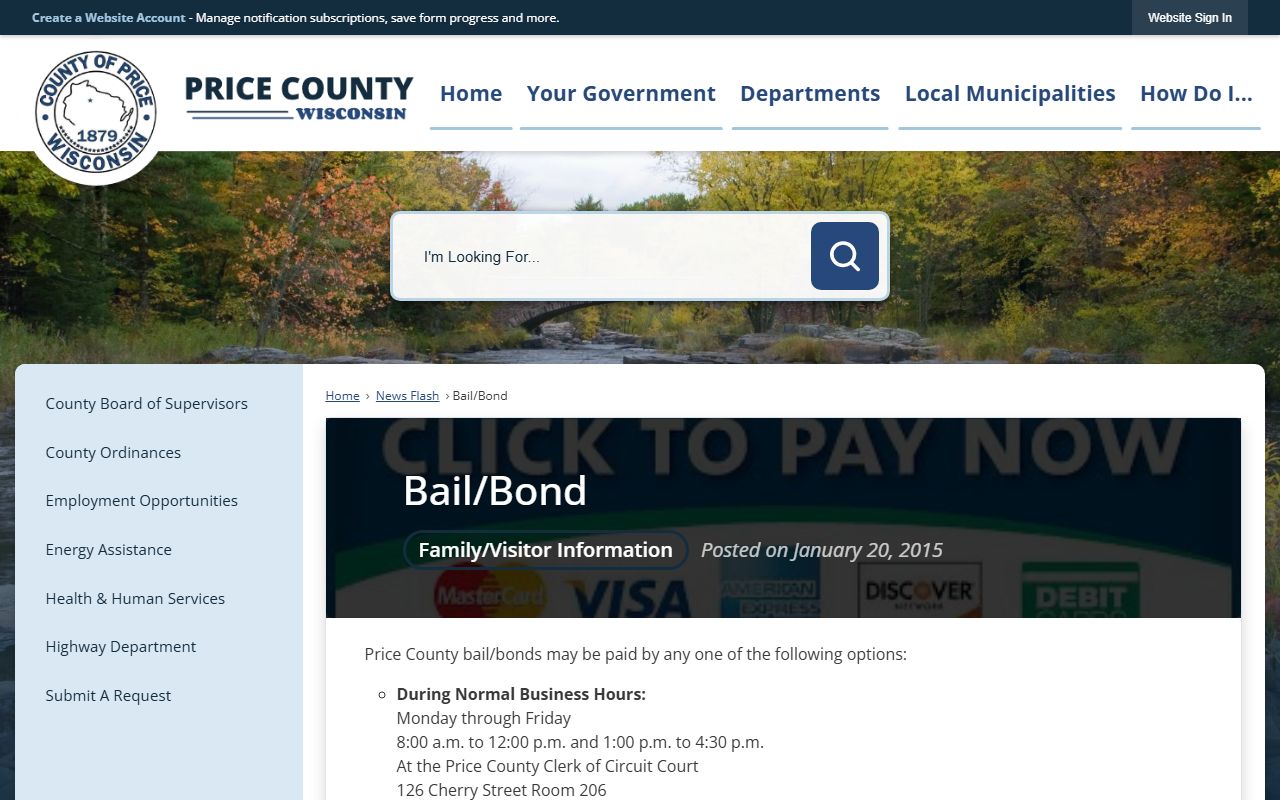 Price County bond payment information after jail arrest