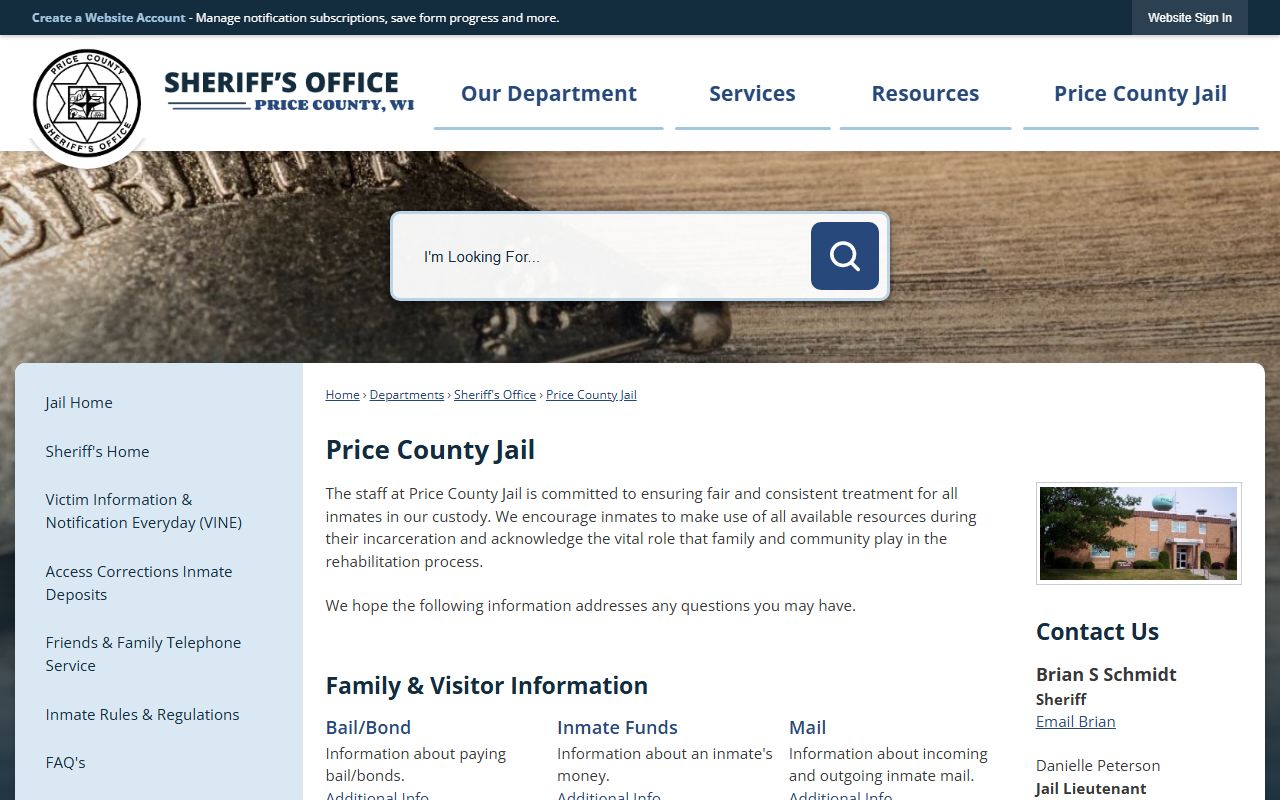 Price County Jail inmate lookup and facility hub