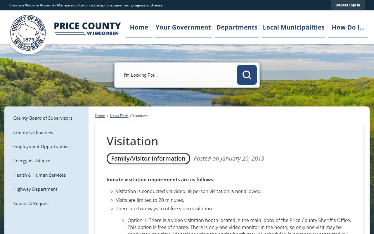 Price County Jail video visitation rules for inmates