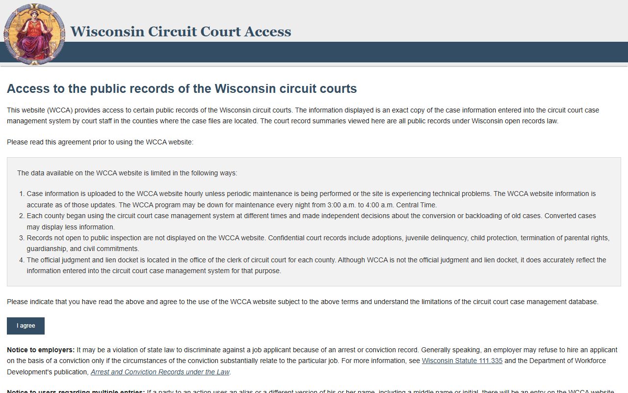 Wisconsin WCCA portal for Price County court records after arrest